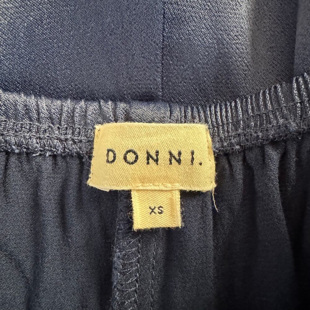 Donni Silky Simple Pants Navy Satin Wide Leg Elastic Waist Size XS - Picture 11 of 12